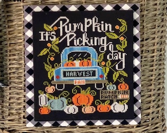 Counted Cross Stitch Pattern, Pumpkin Picking Day, Pumpkins, Fall Decor, Pumpkin Vine, Pick Up Truck, Stitching Housewives, PATTERN ONLY