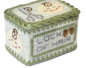 Counted Cross Stitch Pattern, Lock of Hair Keepsake Box, Treasure Box, Personalization, Noteworthy Needle, PATTERN ONLY