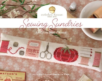 Counted Cross Stitch Pattern, Sewing Sundries, Skinny Mini Pillow, Sewing Motifs, Spools, October House Fiber Arts, PATTERN ONLY