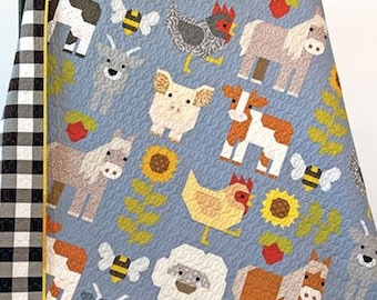 Quilt Pattern, Fab Farm, Animal, Farm, Farm Animal, Cow, Pig, Horse, Chicken, Quit Pattern, Baby Quilt, Elizabeth Hartman, PATTERN ONLY