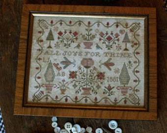 Counted Cross Stitch Pattern, All Joys for Thine, Sampler, Primitive Decor, Colonial Decor, Sampler Motifs, Blackbird Designs, PATTERN ONLY