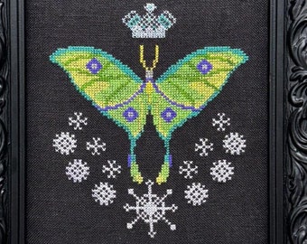 Counted Cross Stitch Pattern, Queen of the Night, Home Decor, Insect Series, Lunar Moth, Pillow, Fox and Rabbit, PATTERN ONLY