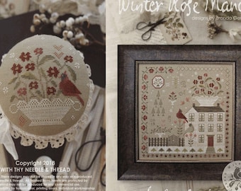 Counted Cross Stitch Pattern, Winter Rose Manor, Cardinal, Cross Stitch, Sampler, Pincushion, Brenda Gervais, PATTERN ONLY