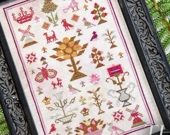 Counted Cross Stitch Pattern, The Fanciful Sampler, Motifs Sampler, Flowers, Windmill, Birds, Little Robin Designs, PATTERN ONLY
