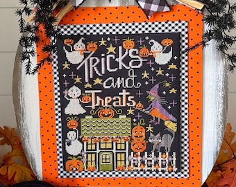 Cross Stitch Pattern, Tricks and Treats, Halloween Decor, Pumpkins, Ghost, Stitching with the Housewives, PATTERN ONLY