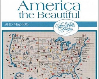 Counted Cross Stitch Pattern, America the Beautiful, United States, State Map, US Map, Geographical Map, Sue Hillis Designs, PATTERN ONLY