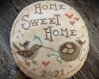 Counted Cross Stitch Pattern, Home Sweet Home Pinkeep, Primitive Decor, Pincushion, Country Rustic, Scattered Seed Samplers, PATTERN ONLY