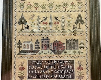 Counted Cross Stitch Pattern, A Changed World, Inspirational Sampler, Saltbox Houses, Floral Motifs, Birds, The Scarlett House, PATTERN ONLY