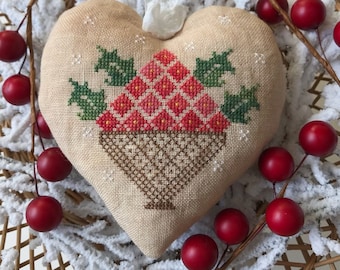 Counted Cross Stitch Pattern, Holly Berry Basket, Berry Basket, Primitive Decor, Lucy Beam, Love in Stitches, Rebecca Noland, PATTERN ONLY