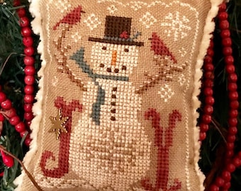 Cross Stitch Pattern, Snow Joyful, Winter Decor, Snowman, Snowflakes, Cardinals, Ornament, Bowl Filler, Homespun Elegance, PATTERN ONLY