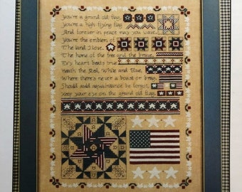 Counted Cross Stitch Pattern, Grand Old Flag, Patriotic, Quaker Style Motifs, Independence Day, Karen Kluba, Rosewood Manor, PATTERN ONLY