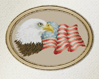 Counted Cross Stitch Pattern, Freedom and Glory, Patriotic Decor, Americana, Bald Eagle, Pamela Kellogg, Kitty & Me Designs, PATTERN ONLY