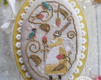 Counted Cross Stitch Pattern, Spring Serenade, Bluebird, Bunny Rabbit, Spring Flowers, Spring Decor, Brenda Gervais, PATTERN ONLY