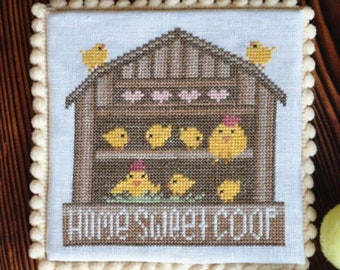 Counted Cross Stitch Pattern, Home Sweet Coop, Springtime Series, Chicks, Hen, Coop, Hearts, Cottage Garden Samplings , PATTERN ONLY