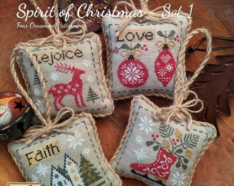 Counted Cross Stitch Pattern, Spirit of Christmas - Set 1, Christmas Ornaments, Ornament Pillows, Inspirational, Lila's Studio, PATTERN ONLY