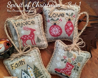 Counted Cross Stitch Pattern, Spirit of Christmas - Set 1, Christmas Ornaments, Ornament Pillows, Inspirational, Lila's Studio, PATTERN ONLY