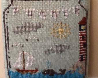 Counted Cross Stitch, Summer in a Jar, Summer Decor, Seaside, Sun, Sailboat, Seagulls, Ornament, Bowl Filler,  Romy's Creation, PATTERN ONLY