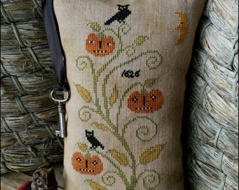 Counted Cross Stitch Pattern, Night Watch 1626, Pumpkins, Owls, Cats, Halloween Decor, Scattered Seed Samplers, PATTERN ONLY