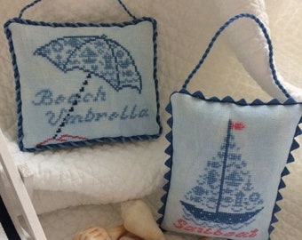 Counted Cross Stitch Pattern, Seaside Series VII, Beach Umbrella and Sailboat, Sweet Nothings, Bowl Fillers, JBW Designs, PATTERN Only