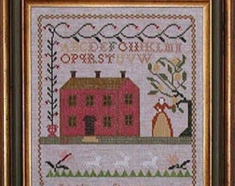 Counted Cross Stitch Pattern, Mary E Allen 1836 Sampler, Alphabet Sampler, Motifs, Saltbox House, Praiseworthy Stitches, PATTERN ONLY