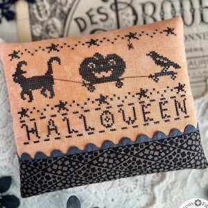 Counted Cross Stitch Pattern, Halloween Parade, Black Cat, Pumpkin, Crow, Primitive Decor, Luminous Fiber Arts, PATTERN ONLY
