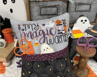 Counted Cross Stitch, My Magic Wand, Halloween Decor, Ghosts, Spiders, Candy Corn, Bowl Filler, Lindsey Weight, Primrose Cottage Stitches