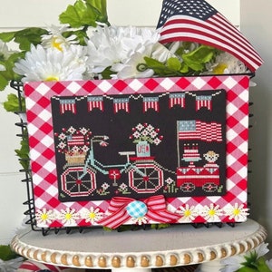 Counted Cross Stitch Pattern, 4th Of July, Patriotic, Summer Decor, Let&#39;s Go Ride A Bike, Stitching Housewives, PATTERN ONLY