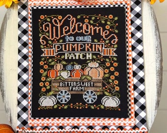 Counted Cross Stitch Pattern, Welcome Pumpkin, Fall Decor, Pumpkins, Bittersweet, Wagon, Farm, Stitching Housewives, PATTERN ONLY