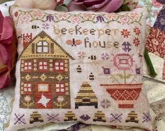 Counted Cross Stitch Pattern, Beekeeper House, Wisteria Lane, Pinkeep, Ornament, Pansy Patch Quilts and Stitchery, PATTERN ONLY
