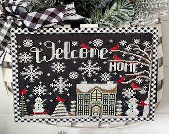 Counted Cross Stitch Pattern, Welcome Home, Winter Decor, Cardinals, Snowflakes, Stitching with the Housewives, PATTERN ONLY