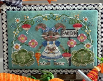 Counted Cross Stitch Pattern, Bunny Garden, Carrots, Radishes, Cabbage, Flowers, Stitching with the Housewives, PATTERN ONLY