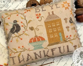Counted Cross Stitch Pattern, Be Ye Thankful, Thanksgiving Decor, Crow, Pumpkin, Primitive Decor, Brenda Gervais, PATTERN ONLY