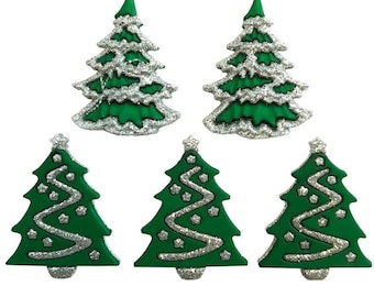 Glitter Trees, Christmas Collection, Snow Glittered Trees, Snowflakes, Evergreen Tree Buttons, Shank Buttons, Buttons Galore & More, #4826