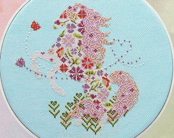 Counted Cross Stitch, Wild and Free, Horse, Butterflies, Flowers, Pillow, Lindsey Whitney, Counting Puddles, PATTERN ONLY
