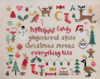 Counted Cross Stitch Pattern, Peppermint Candy, Christmas Decor, Pillow, Candy Canes, Reindeer, Verse Sampler, Lindy Stitches, PATTERN ONLY