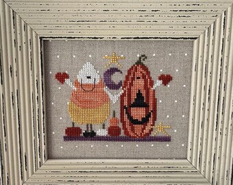 Counted Cross Stitch, Trick & Treat, Candy Corn, Pumpkins, Stars, Hearts, Tuck Pillow, Amy Bruecken Designs, PATTERN ONLY