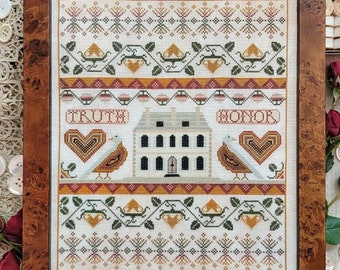Cross Stitch Pattern, Truth and Honor Sampler, Flower Motifs, Bird Motifs, Home Decor, Swan, Kathy Barrick, PATTERN ONLY