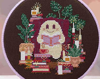 Counted Cross Stitch Pattern, Ghost Stories, Halloween Decor, Books, Candles, Library Decor, Ghost, Pillow, Counting Puddles, PATTERN ONLY