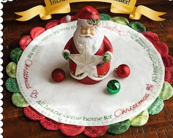 Embroidery Pattern, Home for Christmas, Scalloped Table Topper, Candle Mat, Scalloped Acrylic Template, Shabby Fabrics, PATTERN KIT ONLY