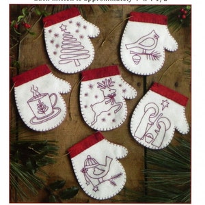 Redwork Embroidery Pattern and Kit, Redwork Mittens, Christmas Mitten Ornaments, Redwork Stitchery, Rachel's of Greenfield, PATTERN AND KIT image 2