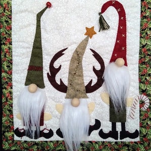 Wool Applique Pattern, Gnomes, Winter Applique, Quilted Wall Hanging, Gnomes Wallhanging, Rachel's of Greenfield, PATTERN AND KIT