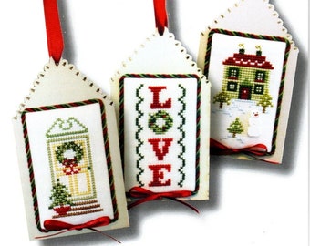 Counted Cross Stitch Pattern, French Christmas Tags, Christmas Tree Ornaments, Tags, House, Love, Judy Whitman, JBW Designs, PATTERN Only