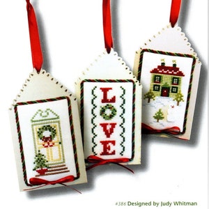 Counted Cross Stitch Pattern, French Christmas Tags, Christmas Tree Ornaments, Tags, House, Love, Judy Whitman, JBW Designs, PATTERN Only