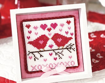 Counted Cross Stitch Pattern, Love Birds, Valentines Day, Cottage Chic, Shabby Cottage, Primrose Cottage Stitches, PATTERN ONLY