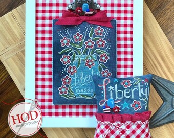 Cross Stitch Pattern, Chalk Full, Liberty, Chalk Artwork, Patriotic, Mason Jar, Summer Decor, Americana, Hands On Design, PATTERN ONLY