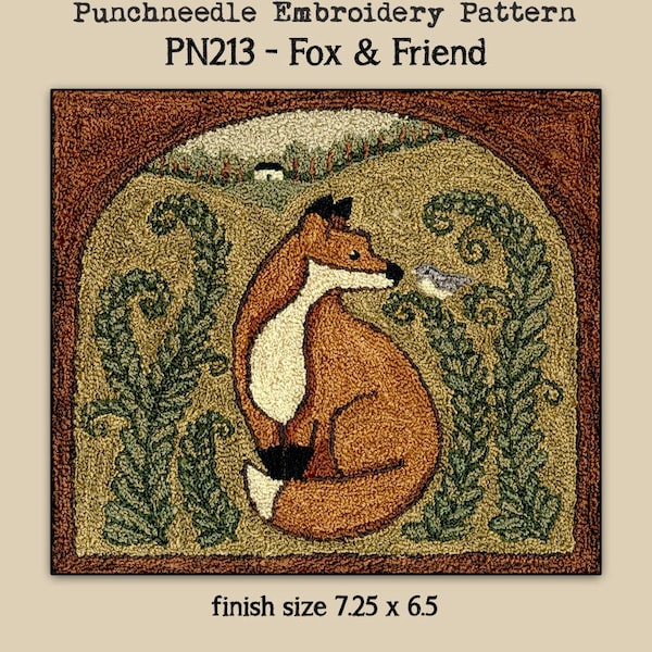 Punch Needle Pattern, Fox & Friend, Woodland Fox, Primitive Decor, Farmhouse, Teresa Kogut, Punch Needle Embroidery, PATTERN ONLY