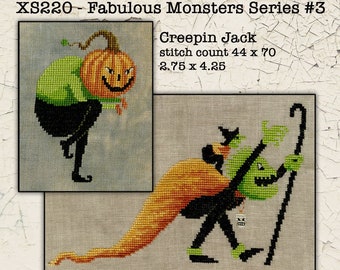 Counted Cross Stitch Pattern, Fabulous Monsters #3, Halloween, Skeleton, Pumpkin, Halloween Decor, Teresa Kogut, PATTERN ONLY