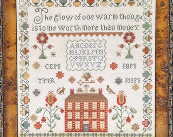 Counted Cross Stitch Pattern, One Warm Thought, Original Alphabet Sampler, Flower Motifs, Hands To Work.  PATTERN ONLY
