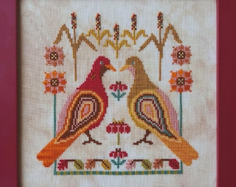 Counted Cross Stitch Pattern, Pigeons in the Corn, Indian Corn, Autumn Decor, Fall Flowers, Cottage Chic, Lindy Stitches, PATTERN ONLY