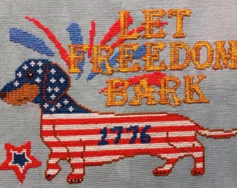 Counted Cross Stitch Pattern, Let Freedom Bark, Patriotic, Americana, 1776, Star, Dachshund, Sara Wilbur, Sister Lou Stitches PATTERN ONLY